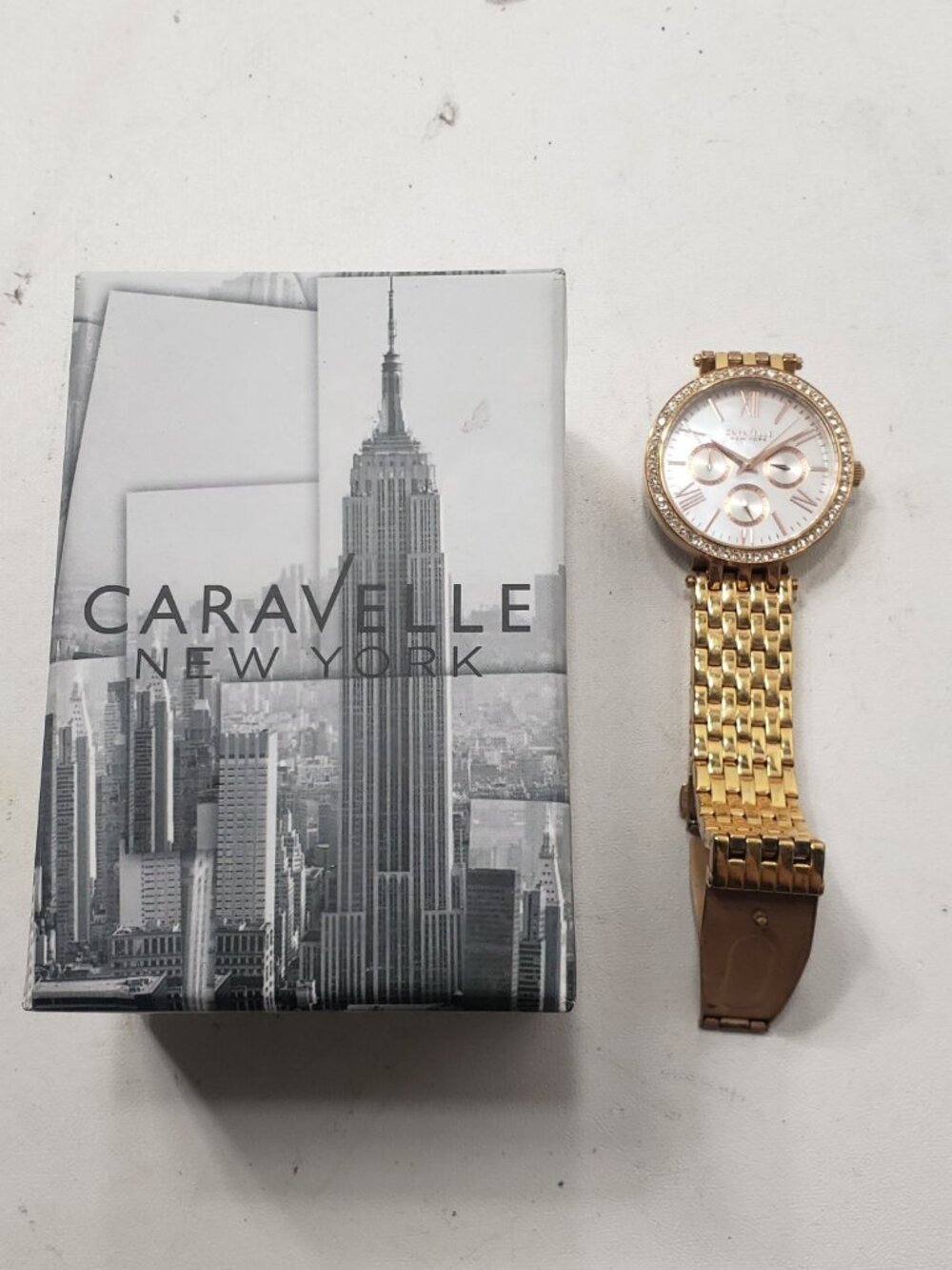 Caravelle New York 44N101 Women's Rose Gold Crystal Quartz Watch Box Papers